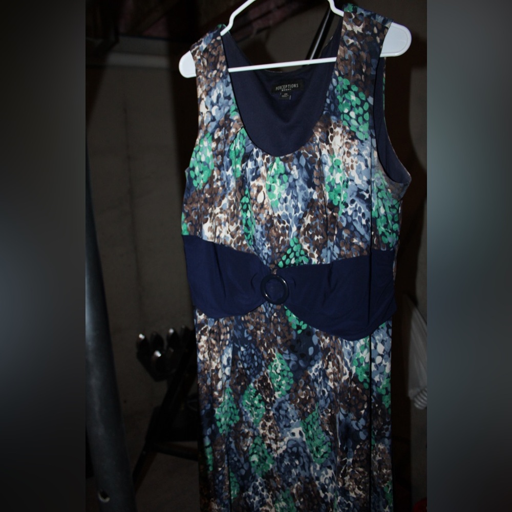 Perceptions Blue and Green Patterned Midi Dress